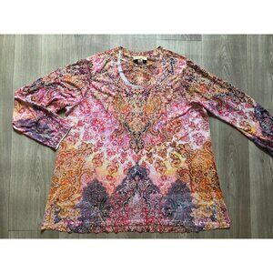 Davina Womens Long Sleeve Paisley Blouse XL Boho